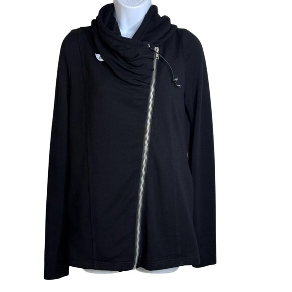 Lysse Womens Hooded‎ Jacket Asymmetrical Zipper Stretchy Size S Black - Picture 1 of 12